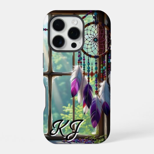 Boho Purple Dreamcatcher in Window Monogrammed iPhone Hülle (Rückseite)