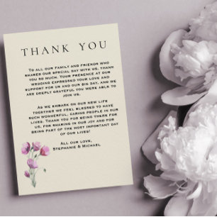 Boho Purple Floral and Antique Paper Wedding Dankeskarte