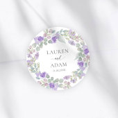 Boho Purple Floral Couples Names Wedding Runder Aufkleber