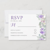 Boho Purple Floral Eucalyptus Wedding RSVP Karte (Vorderseite)