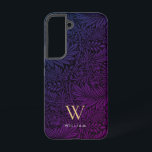 Boho Purple Floral Gold Monogram Name Samsung Galaxy Hülle<br><div class="desc">Boho Purple Floral Gold Monogram Name Phone Case. Monogram is an elegant gold serif font and your name is a white sans serif font.</div>
