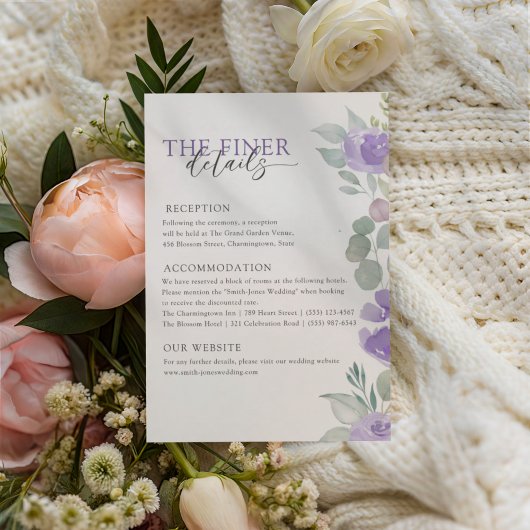 Boho Purple Floral Wedding Details Begleitkarte