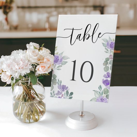 Boho Purple Floral Wedding Tischnummer