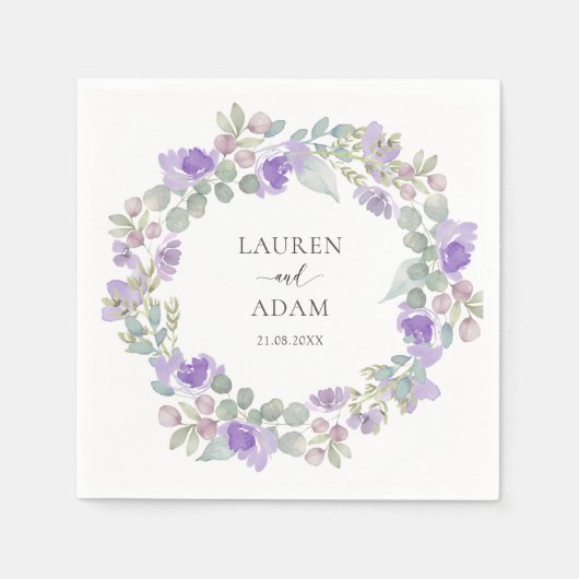 Boho Purple Floral Wreath Wedding Serviette (Vorderseite)