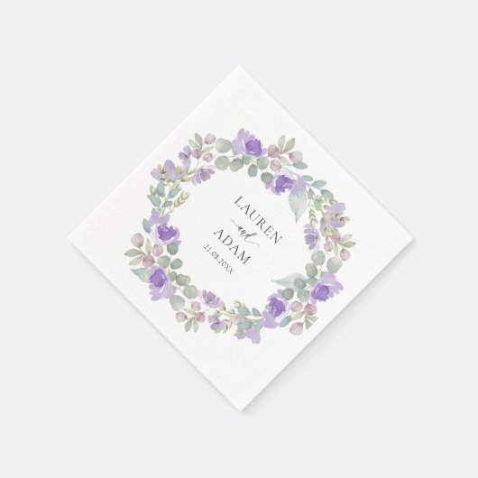 Boho Purple Floral Wreath Wedding Serviette (Ecke)