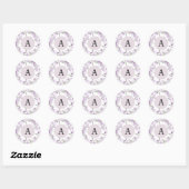 Boho Purple Flowers Monogram Round Umschlag Aufkle Runder Aufkleber (Blatt)