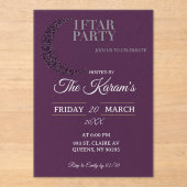 Boho Purple Minimalist Mosque Ramadan Iftar Party  Acryleinladungen (Vorderseite)