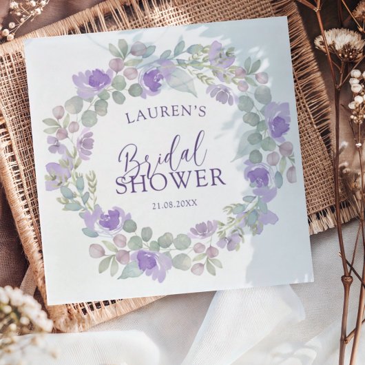 Boho Purple & Sage Floral Bridal Shower Serviette
