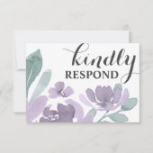 Boho Purple Watercolor Floral Wedding RSVP Karte (Vorderseite)