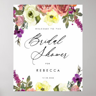 boho purple yellow bridal welcome sign poster