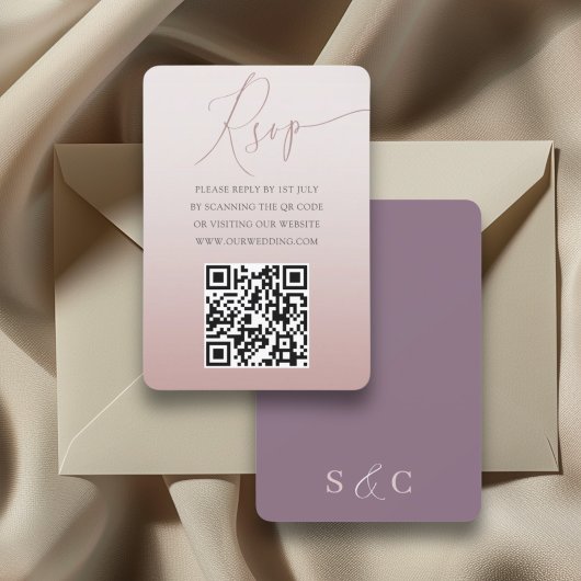 Boho QR Code Rose Gold Simple UAWG Wedding RSVP Karte