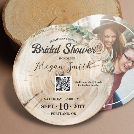 Boho QR Code Rustic Wood Einzigartiges Brautparty Save The Date