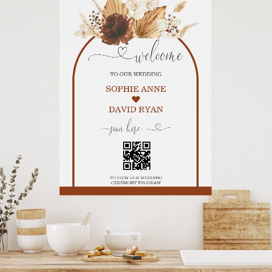 Boho QR Code Terracotta Arch Wedding Welcome Sign Poster (Küche)