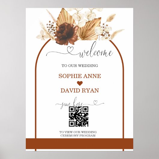 Boho QR Code Terracotta Arch Wedding Welcome Sign Poster (Vorne)