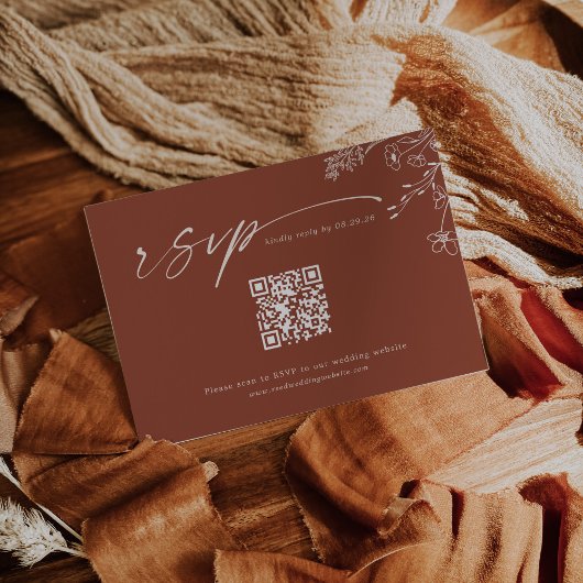 Boho Qr Code Terracotta Burnt Orange Wedding RSVP Karte