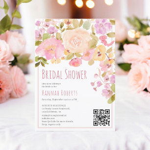 Boho QR Pastel Pink Peach Brautparty Einladung