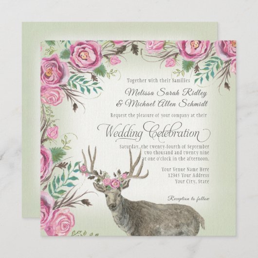 BOHO quadratische Einladung (Vorne/Hinten)