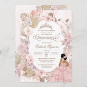Boho Quinceanera Blush Pink getrocknete Blüte Einladung (Vorne/Hinten)