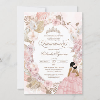 Boho Quinceanera Blush Pink getrocknete Blüte Einladung