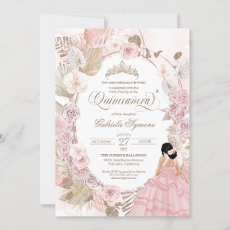Boho Quinceanera Blush Pink getrocknete Blüte Einladung