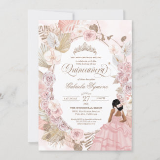 Boho Quinceanera Blush Pink Getrockneter Blumenlad Einladung