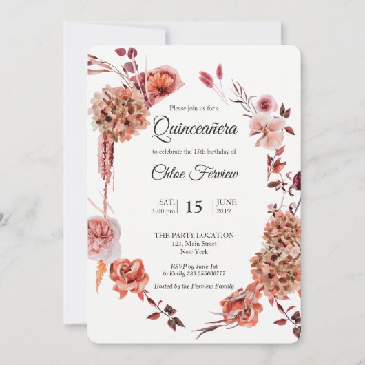 Boho Quinceañera Einladung (Vorderseite)