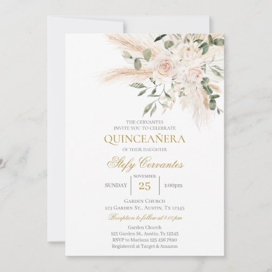 Boho Quinceanera Einladung (Vorderseite)