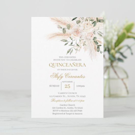 Boho Quinceanera Einladung (Stehend Vorderseite)
