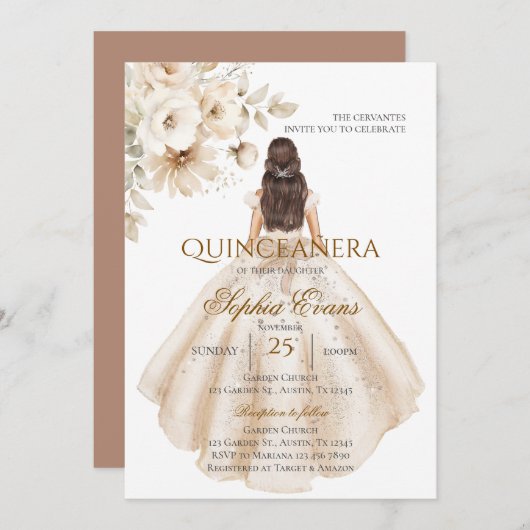 Boho Quinceanera Einladung (Vorne/Hinten)