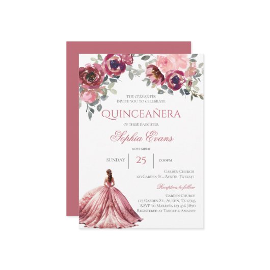 Boho Quinceanera Einladung (Vorderseite/Rückseite Beispiel)