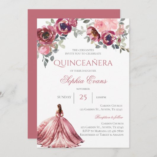 Boho Quinceanera Einladung (Vorne/Hinten)