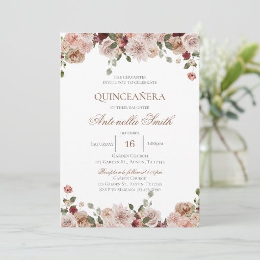 Boho Quinceanera Einladung (Stehend Vorderseite)