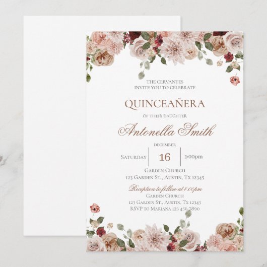 Boho Quinceanera Einladung (Vorne/Hinten)