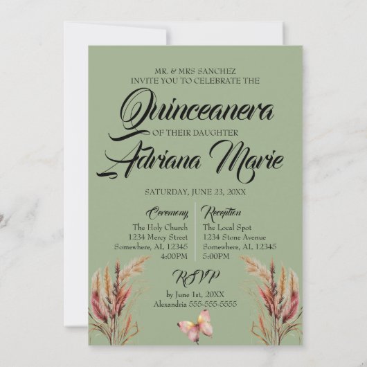 Boho Quinceanera Einladung (Rückseite)