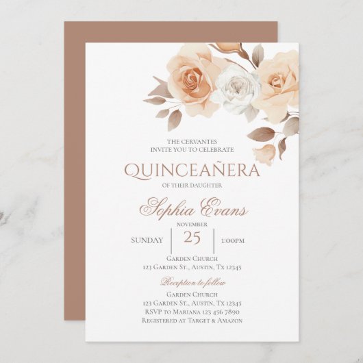 Boho Quinceanera Einladung (Vorne/Hinten)