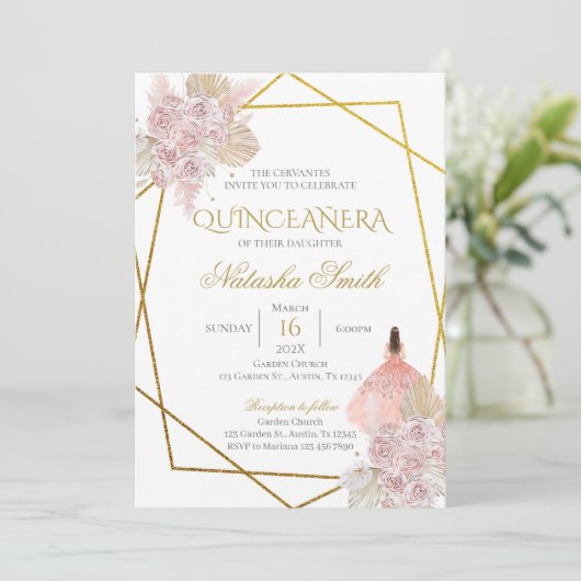 Boho Quinceanera Einladung (Stehend Vorderseite)