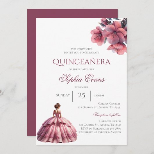 Boho Quinceanera Einladung (Vorne/Hinten)