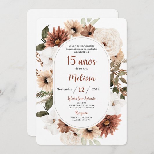 Boho Quinceañera Einladung (Vorne/Hinten)