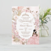 Boho Quinceanera Pink Roses Getrocknetes Blumenorc Einladung (Stehend Vorderseite)