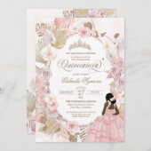 Boho Quinceanera Pink Roses Getrocknetes Blumenorc Einladung (Vorne/Hinten)