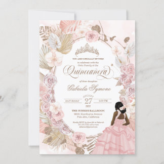 Boho Quinceanera Pink Roses Getrocknetes Blumenorc Einladung