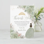 Boho Quinceanera Sage Green Floral Pampas Grass Dankeskarte (Stehend Vorderseite)