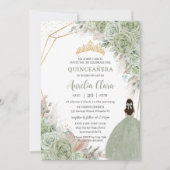 Boho Quinceañera Sage Green Floral Pampas Grass Einladung (Vorderseite)