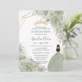 Boho Quinceañera Sage Green Floral Pampas Grass Einladung (Stehend Vorderseite)