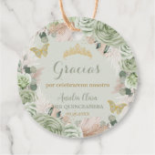 Boho Quinceañera Sage Green Floral Pampas Grass Geschenkanhänger (Rückseite)