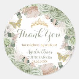 Boho Quinceañera Sage Green Floral Pampas Grass Runder Aufkleber