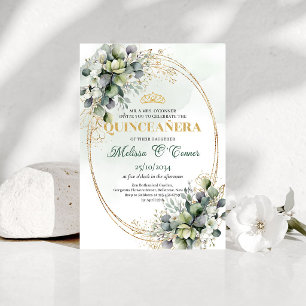 Boho Quinceañera Salbeigrün Wasserfarben-Einladung Einladung