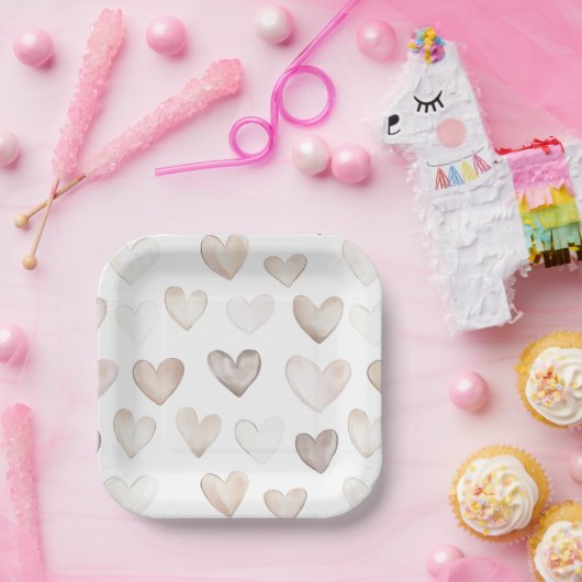 Boho Quirky Cream Beige Herz Muster Pappteller (Party)