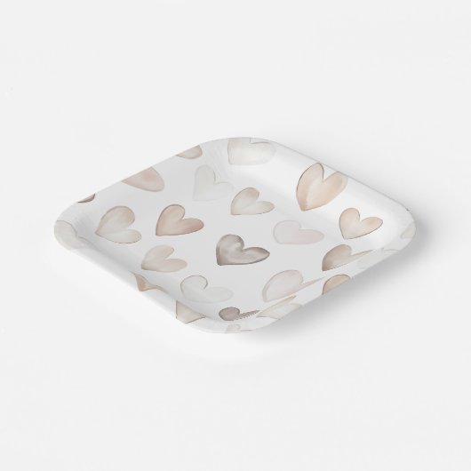 Boho Quirky Cream Beige Herz Muster Pappteller (Gewinkelt)