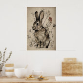 Boho Rabbit Bunny Flower Print, Rustic Hare Poster (Küche)